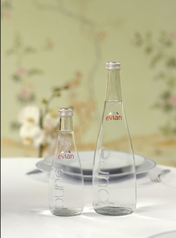 evian water glass bottle