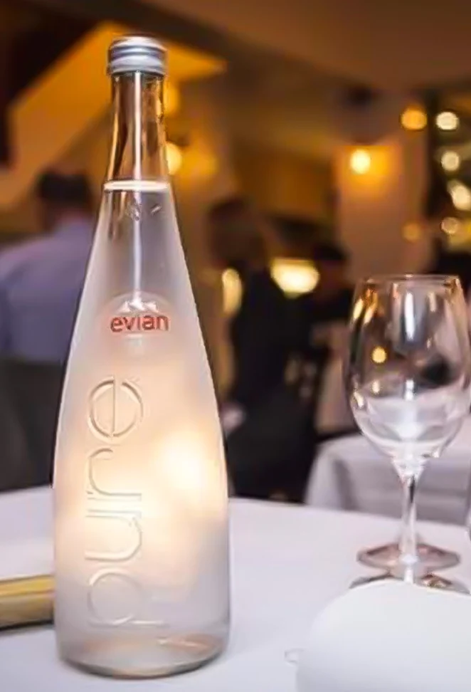 evian water glass bottle